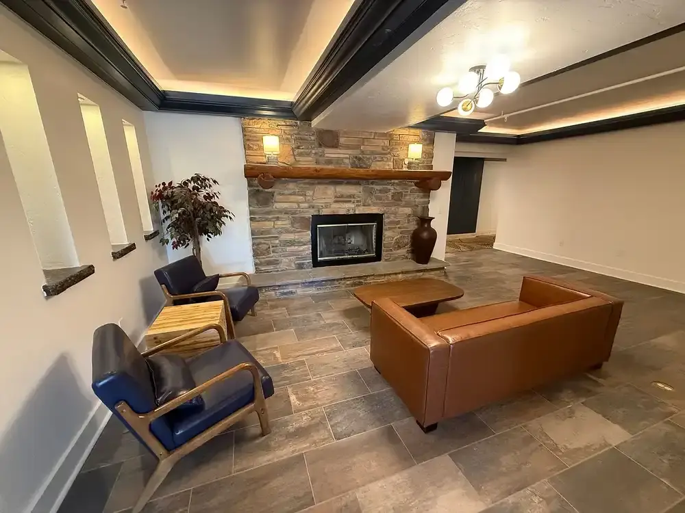 Lobby fireplace lounge